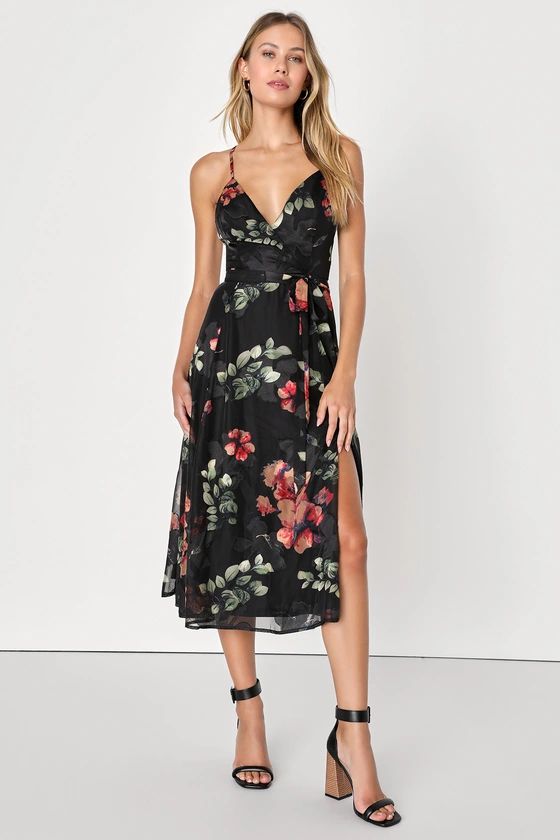 Flawless Sweetie Black Floral Jacquard Sleeveless Midi Dress | Lulus (US)
