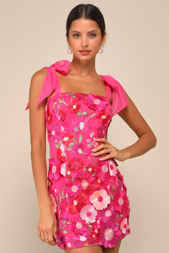 Emphatically Adorable Hot Pink Floral Tie-Strap Mini Dress | Lulus