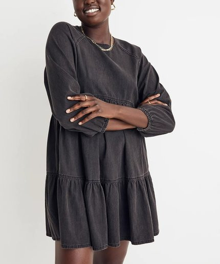 Madewell Lunar Wash Black Denim Raglan Tiered Dress - Women | Zulily