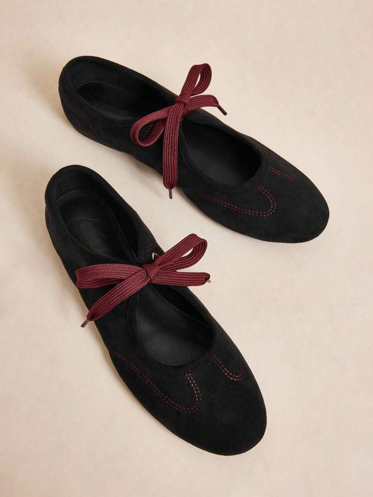 Rosivie Women's New Black Round Toe Flat Shoes, Elastic Leather Fashion Ballet Flats, Comfortable... | SHEIN