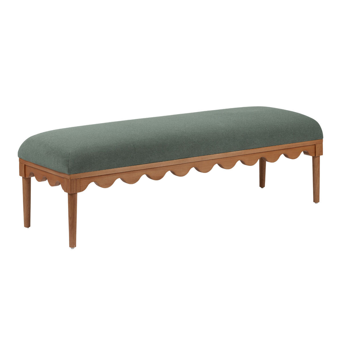 Kristian Faux Mohair and Wood Scalloped Upholstered Bench in Green by World Market | World Market