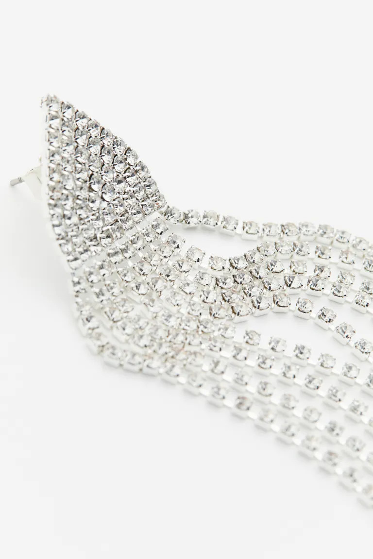 Long rhinestone earrings - Silver-coloured - Ladies | H&M GB | H&M (UK, MY, IN, SG, PH, TW, HK)
