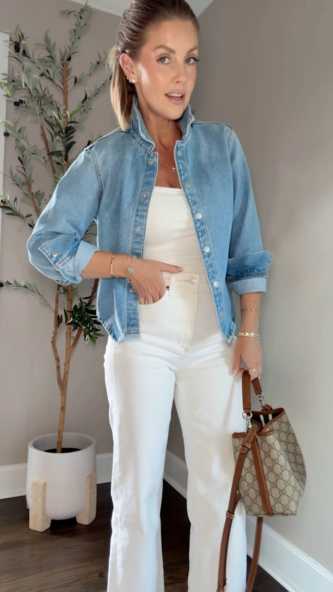XS Target denim jacket / XS white tank top/ 24 jeans (I sized down one) / shoes are true to size 

#LTKPetite #LTKOver40 #LTKootd