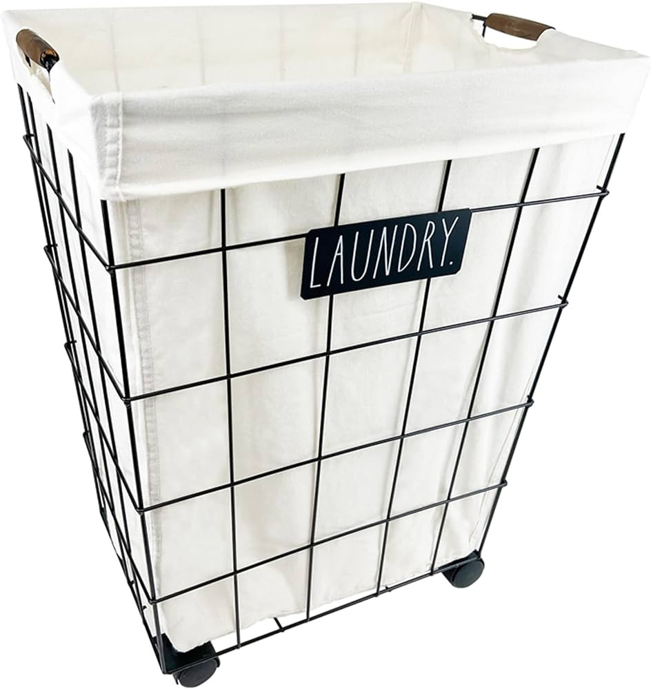 Rae Dunn Heavy Duty Laundry Hamper on Wheels - Lined Basket with Removable Cloth Liner - By Desig... | Amazon (US)