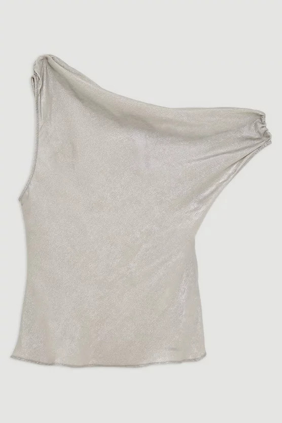 One Shoulder Metallic Woven Top | Karen Millen UK + IE + DE + NL