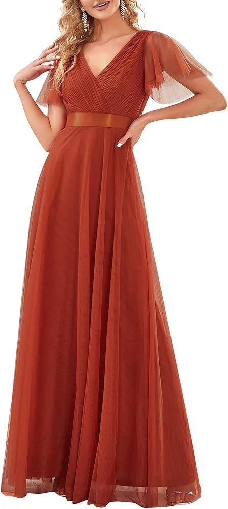 Ever-Pretty Women's Double V-Neck Empire Waist Front Wrap Bridesmaid Dress 7962 | Amazon (US)