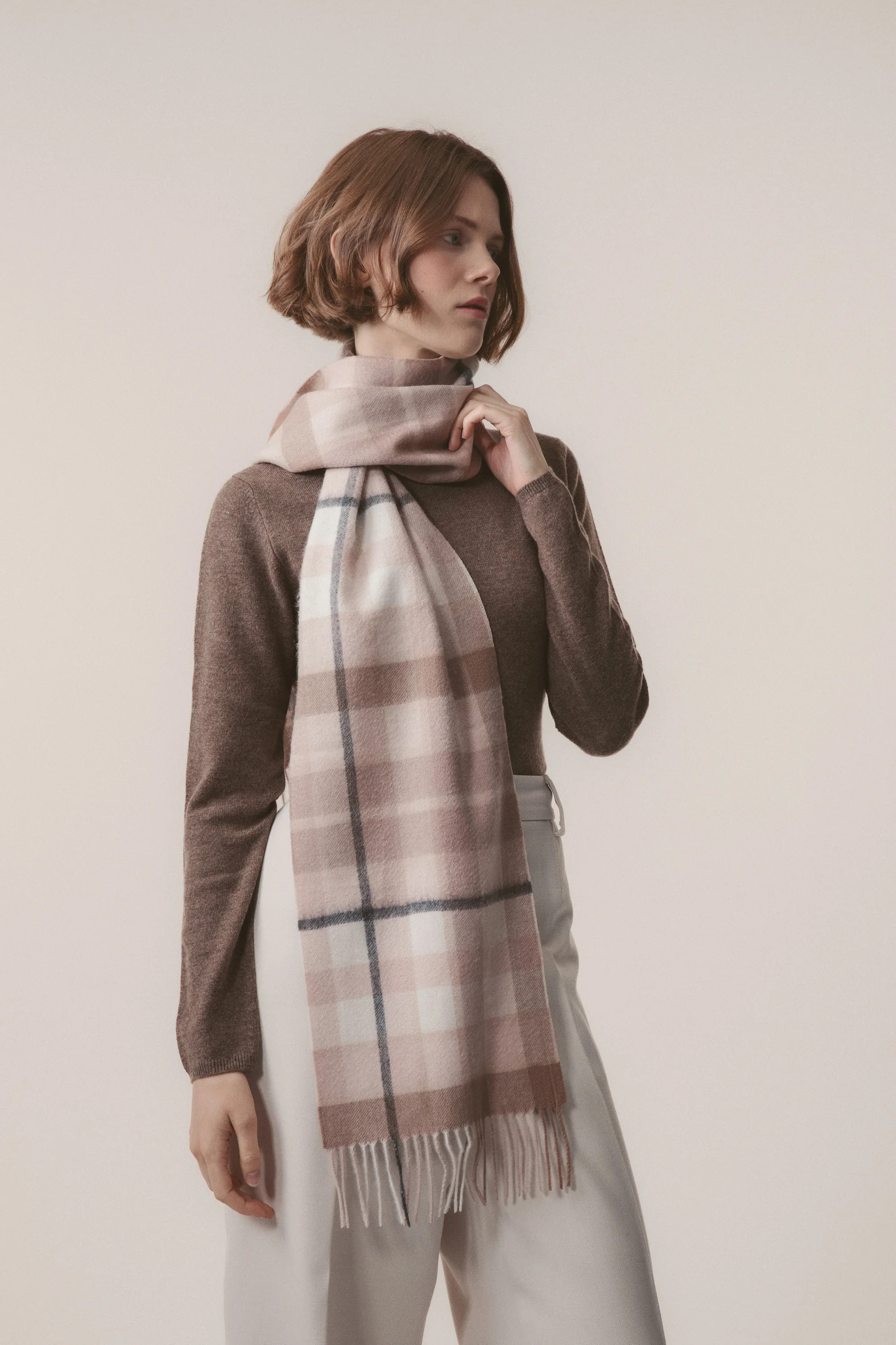 Contemporary Check Cashmere Scarf - Chocolate Blush | Kiltane