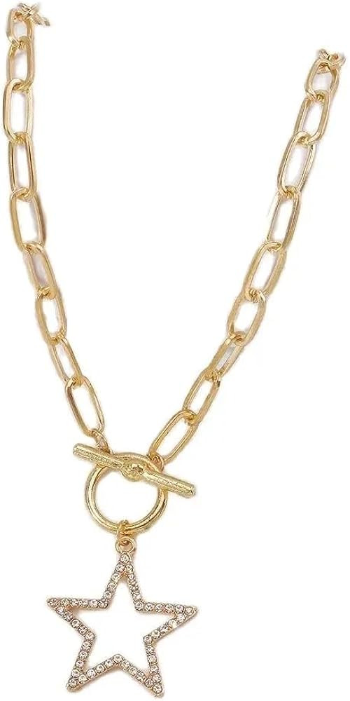 tenghong2021 Star Necklace for Women Rhinestone Heart Pendant Choker Necklaces Toggle Clasp Paper... | Amazon (US)