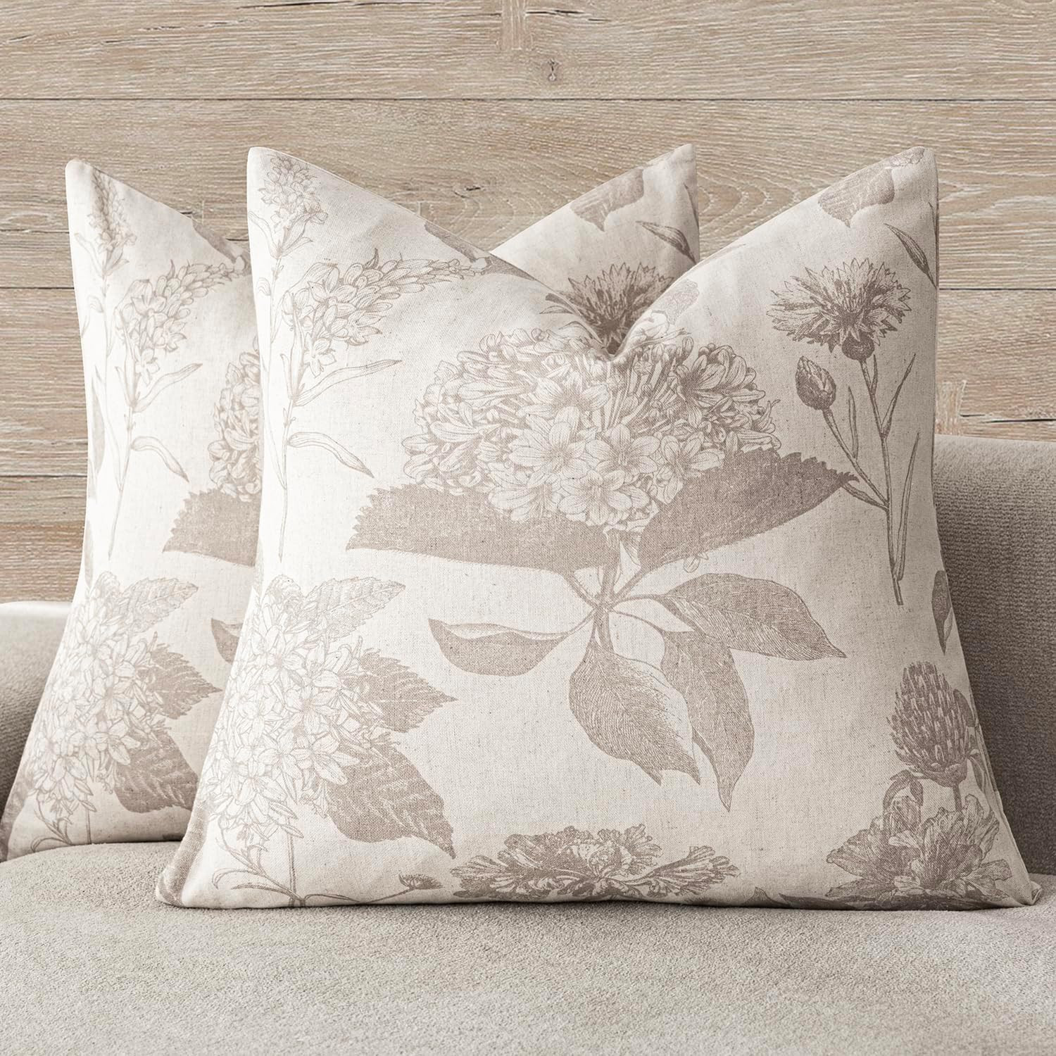 Set of 2 Linen Floral Vintage Throw Pillow Covers Neutral Accent Decorative Cushion Covers Farmho... | Amazon (US)