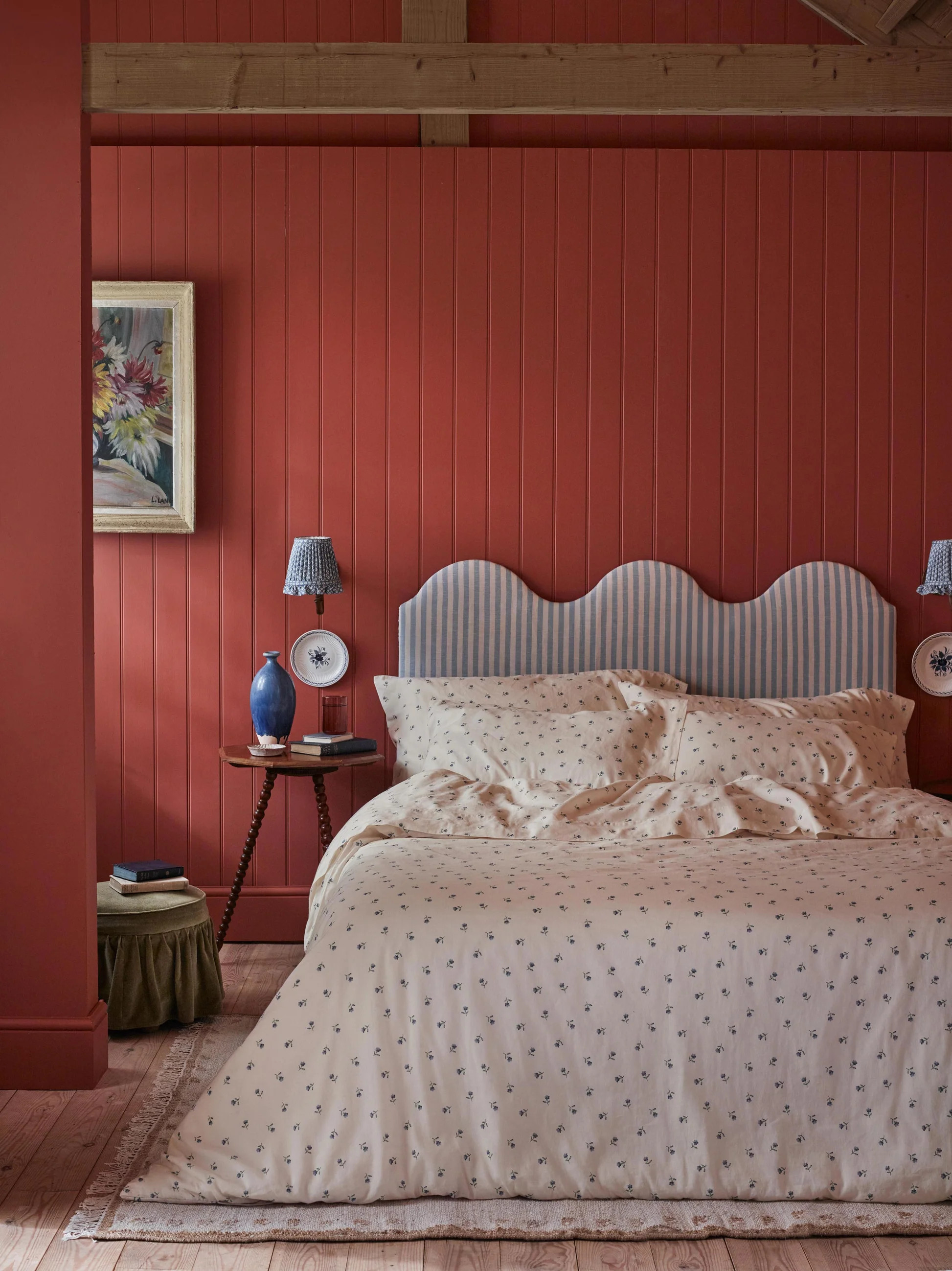 Dusk Blue Posy Bud Linen Blend Duvet Cover | Piglet