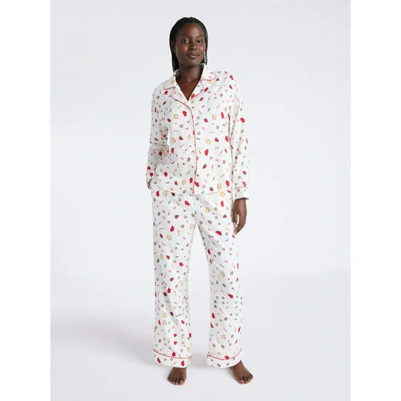 Joyspun Women's Long Sleeve Flannel Sleep Top and Pants Pajama Set, 2-Piece, Sizes XS-3X | Walmart (US)