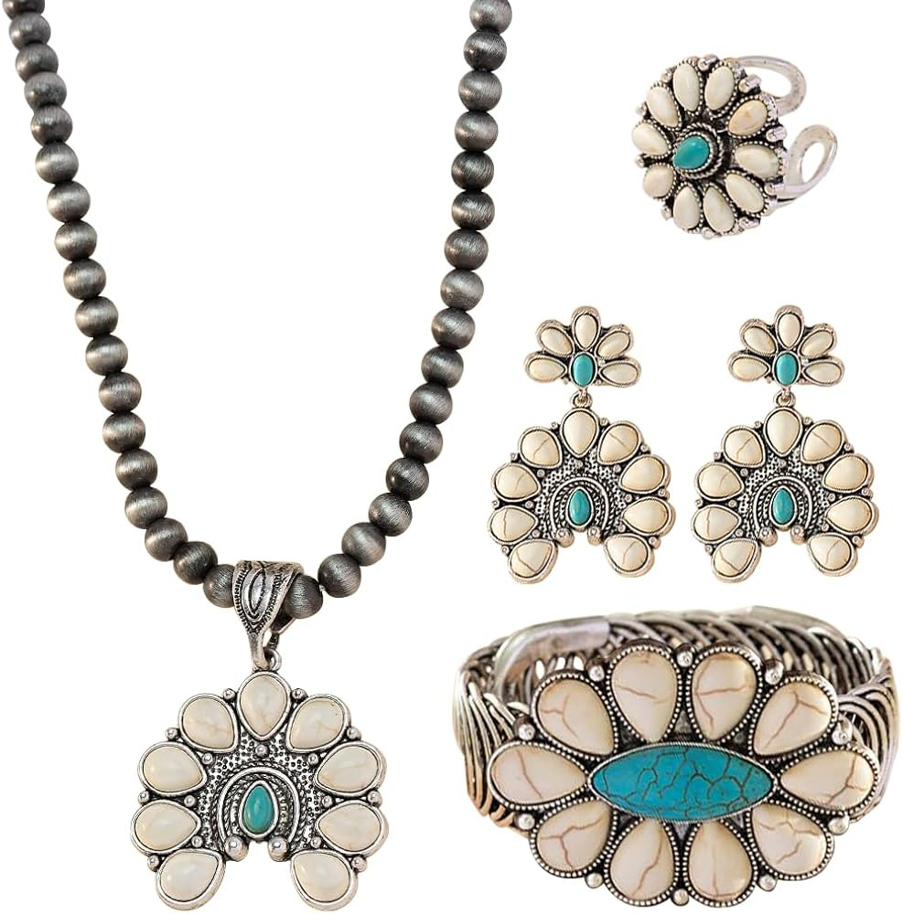 4 Pack Boho Vintage Turquoise Jewelry for Women, Bohemian Western Jewelry Set with Vintage Turquo... | Amazon (US)