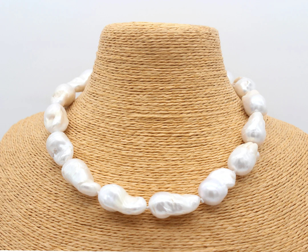 High Quality Thick Nacre Large Baroque Pearl Necklace,white Jumbo Flameball Pearl Necklace,freshw... | Etsy (US)