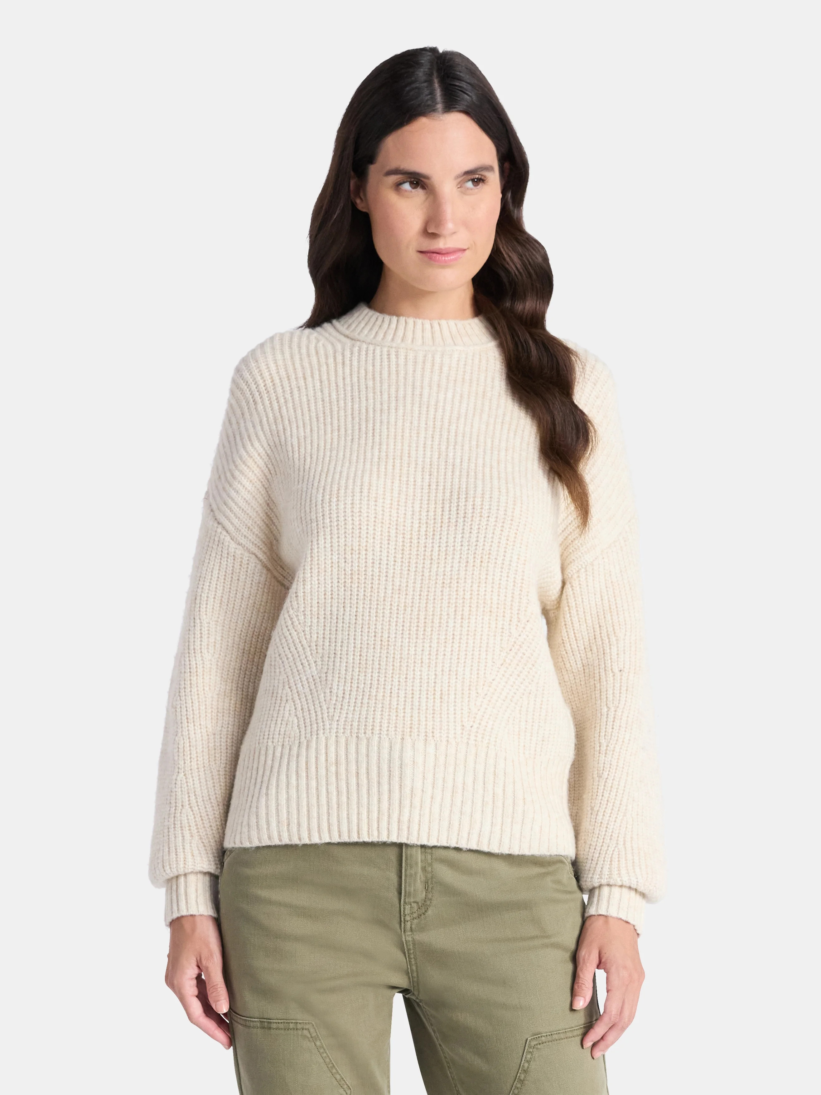 Time and Tru Women's Shaker Stitch Mock Neck Sweater, Midweight, Sizes XS-XXXL | Walmart (US)