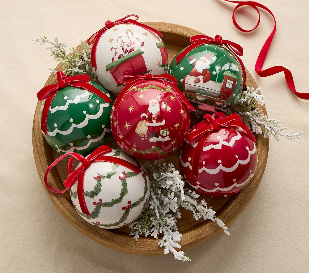Classic Santa Decoupage Ball Ornaments, Set of 6 | Pottery Barn Kids