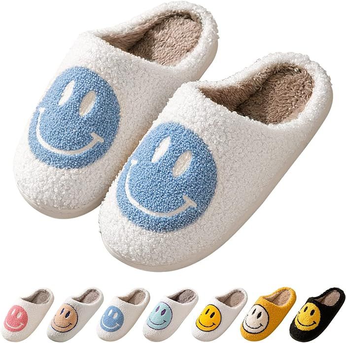 Smile Face Slippers for Women Happy face slippers Retro Soft Plush Warm Slip-on Slippers, Cozy In... | Amazon (US)