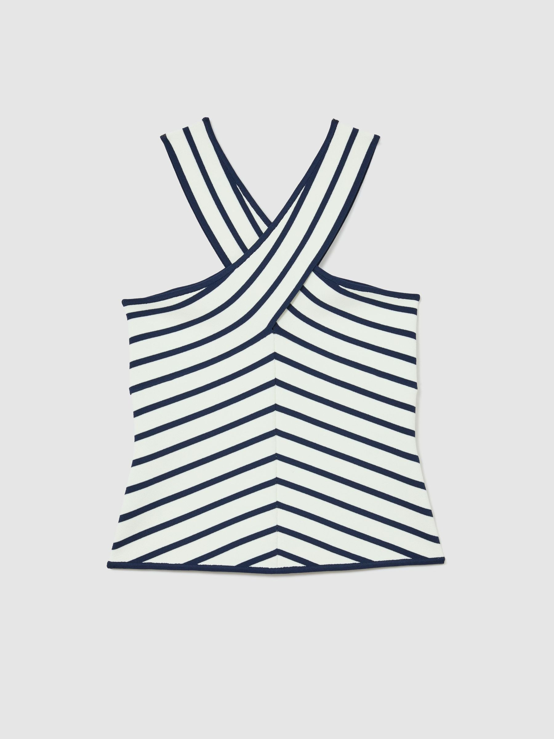 Striped Cross-Strap Knitted Vest in White/Navy | Reiss UK