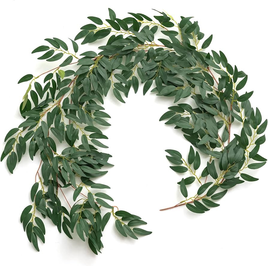 Ling's moment Italian Ruscus Greenery, 5.9ft Artificial Silk Real Touch Willow Leaf Garland, Fake... | Amazon (US)