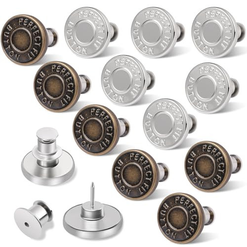Ceryvop12 Sets Button Pins for Loose Jeans, No Sew and No Tools Instant Replacement Snap Tack Pant Button, Reusable and Adjustable Metal Pants Tightener | Amazon (US)