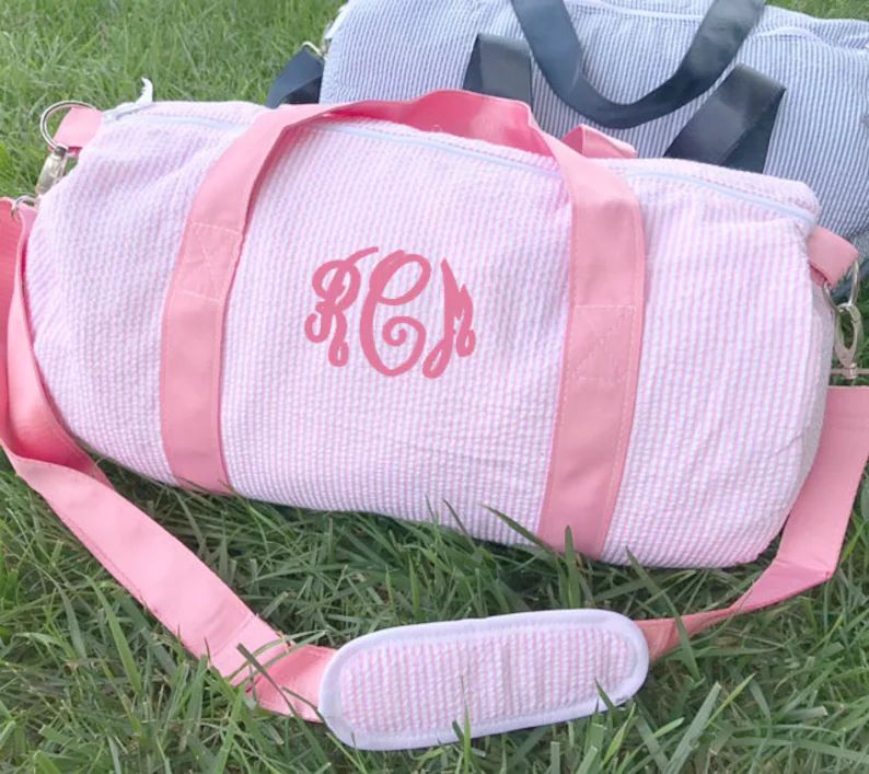 Monogrammed Seersucker Duffle Bag | Personalized Kids Duffel Barrel Bag | Ballet Bag, Camping, Ov... | Etsy (US)