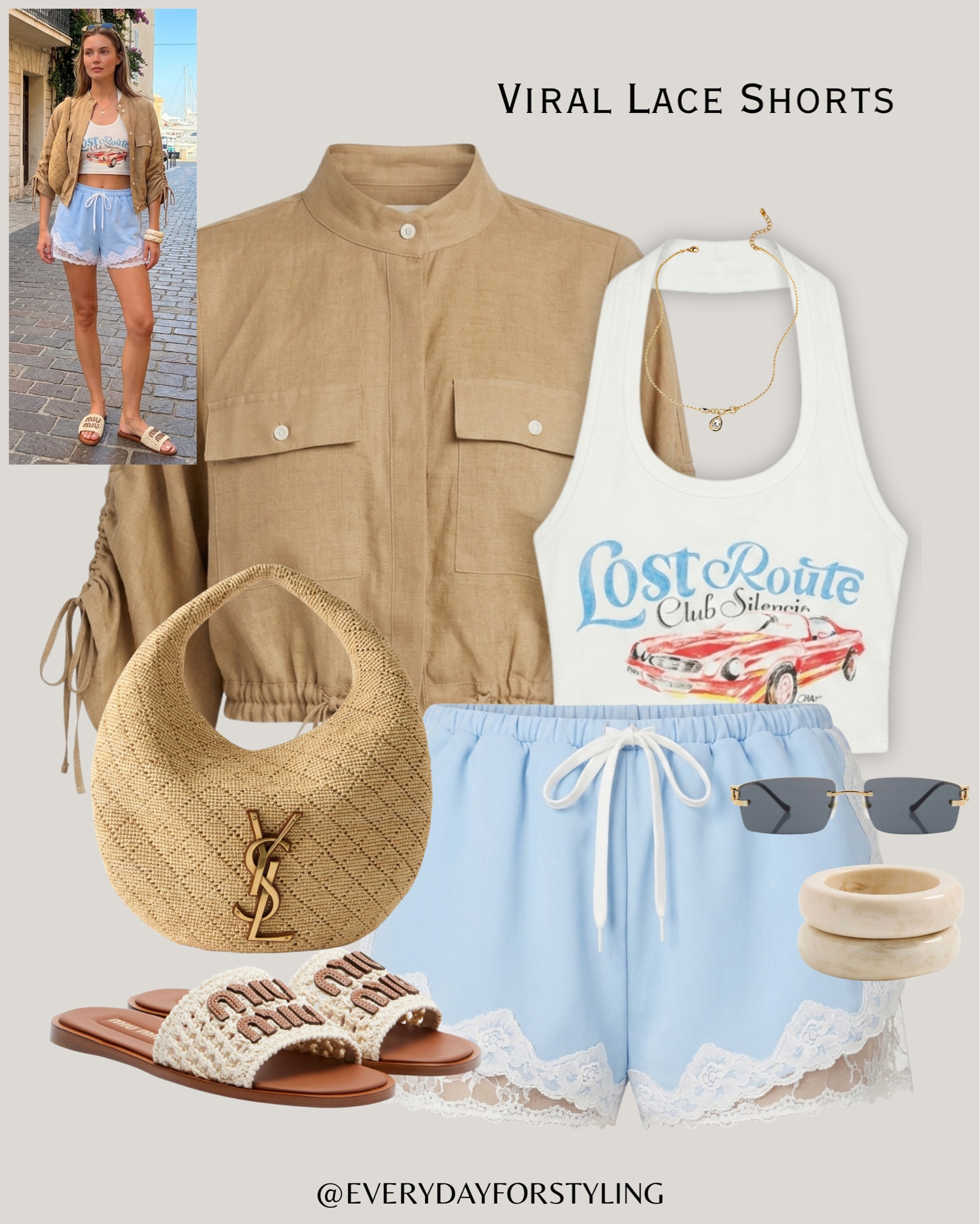 Baby blue lace shorts, a retro graphic tank and an YSL raffia bag — casual never looked this expensive 🩵

viral lace shorts, satin lace shorts outfit, lace hem shorts styling, European summer outfit, quiet luxury summer, affordable chic outfits, H&M summer finds, summer outfit inspo, casual chic looks, lace shorts street style, summer fashion 2026, how to style shorts, elevated casual outfits, neutral summer aesthetic, high street fashion finds, outfit carousel ideas, summer wardrobe essentials, layered summer looks, soft girl summer aesthetic, style inspiration women, everydayforstyling 

#LaceShortsStyling, #EuropeanSummerStyle, #ViralLaceShorts, #StreetStyleOutfits, #SummerOutfitInspo

#LTKootd #LTKSeasonal #LTKTravel