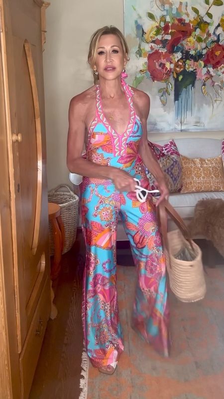 Fabulous eye catching swimsuit and palazzo pants from Marc Fisher!  Paired with white sunglasses, Marc Fisher sandals, and a raffia tote from Poolside. 

#LTKStyleTip #LTKSwim #LTKVideo