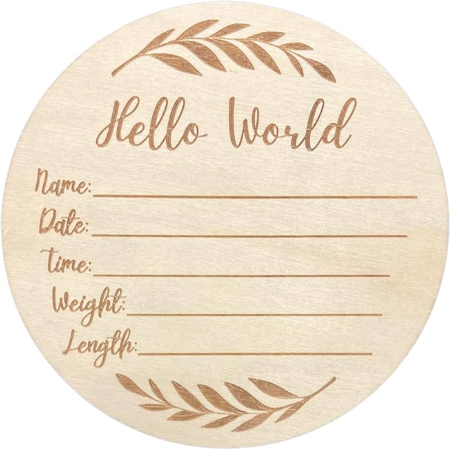 Wooden Baby Announcement Sign for Newborn, Large 6 inch Hello World Newborn Name Sign for Hospita... | Amazon (US)