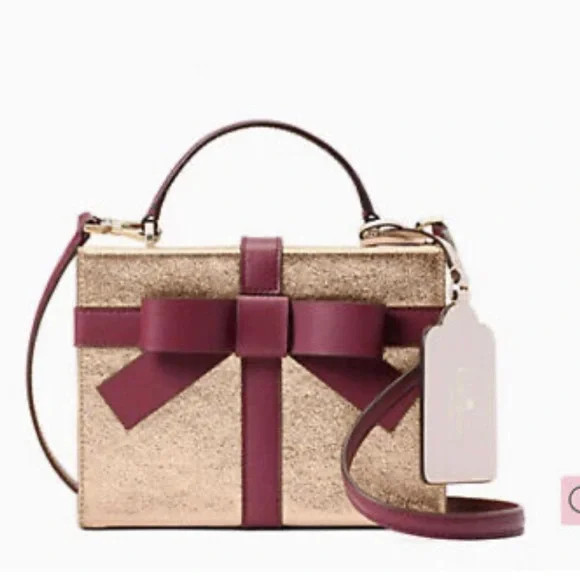 Kate Spade Wrapping Party Gift Box Rose Gold Metallic Leather Crossbody Handbag | Poshmark