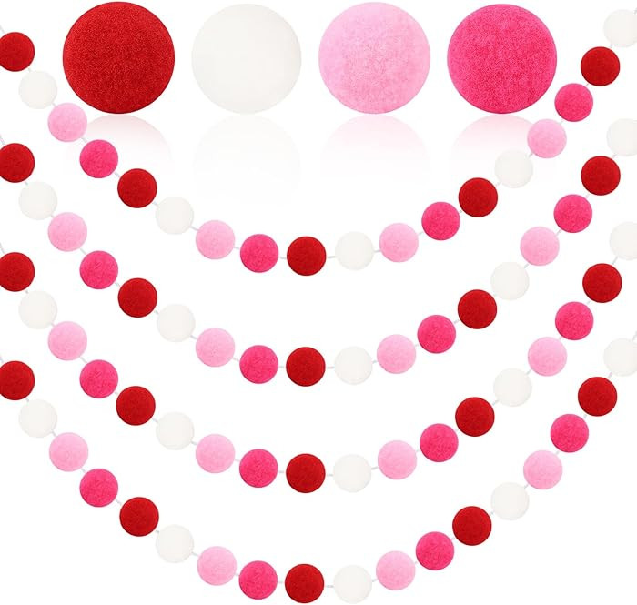 MARFOREVER 4 Pack 26.3 Feet Valentine's Day Decorations Valentines Felt Garlands 30 Balls Red Pin... | Amazon (US)