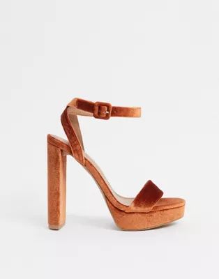 ASOS DESIGN Natasha platform barely there heeled sandals in rust velvet | ASOS (Global)