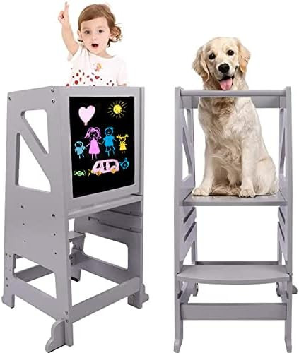 Toddler Kitchen Stool Helper - Toddler Tower with Message Boards & Safty Rail, Adjustable Height ... | Amazon (US)