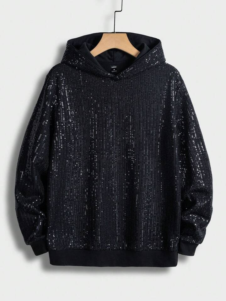 Manfinity AFTRDRK Homens Ombro Caído Lantejoula Capuz | SHEIN
