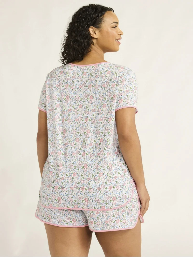 Joyspun Women's and Women’s Plus Lightweight Sleep Tee and Shorts Set, 2-Piece, Sizes XS to 3X | Walmart (US)