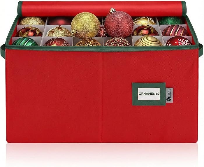Christmas Ornament Storage Container with Dividers - Box Stores Up to 54 Ornaments, Zippered, Con... | Amazon (US)