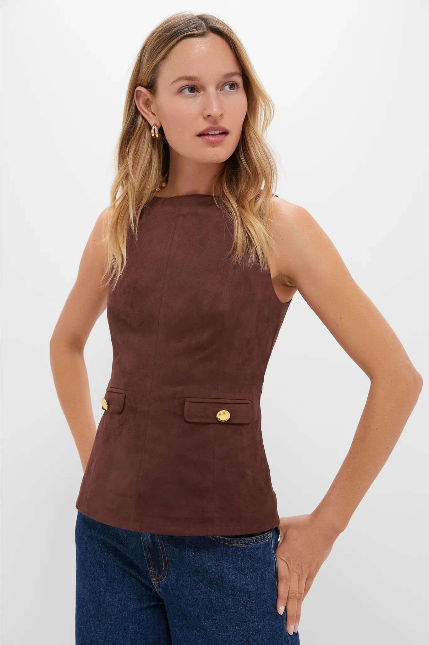 Brown Faux Suede Franz Top | Tuckernuck (US)
