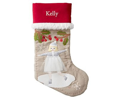 Blonde Ice Skater Woodland Stocking | Pottery Barn Kids