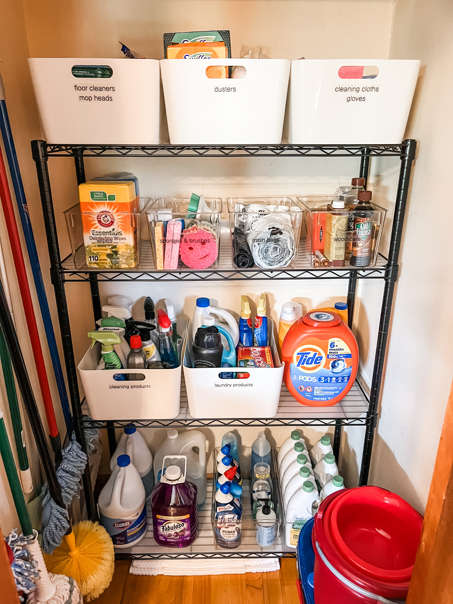 Living in a temporary place while your future residence undergoes a renovation is not easy, but these industrial shelving units make it functional. We set these up for our client to hold overflow kitchen, laundry, and general household things. Everything is accessible for the whole family, plus, they can be repurposed for use in the attic or garage when you're ready to make the move to your permanent place! 

 