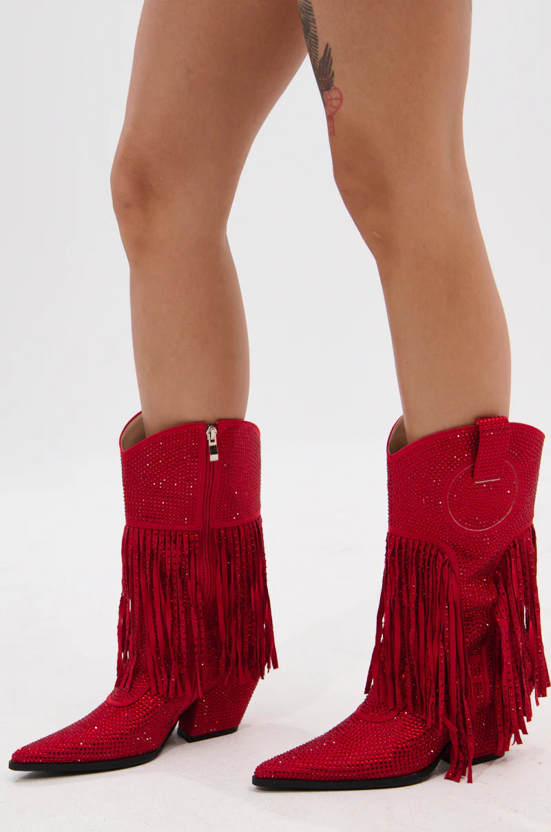 AZALEA WANG GREIA RED RHINESTONE COWBOY BOOTIE | AKIRA