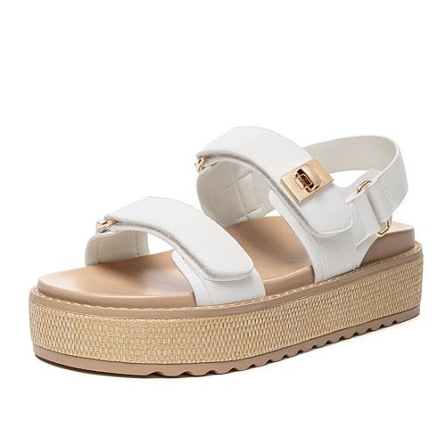 Rihero Women's Comfortable Open Toe Platform Sandals Fashion One Band Summer Dressy Flatform Sandals, White, Size 7, AD02852 | Amazon (US)