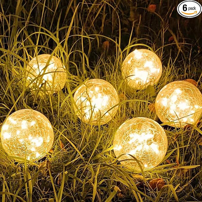 Solar Garden Lights Outdoor Waterproof, 6 Pack LEDs Cracked Glass Ball Light, Ground Landscape Ga... | Amazon (US)