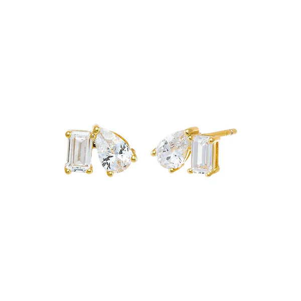 CZ Teardrop X Baguette Stud Earring | Adina Eden