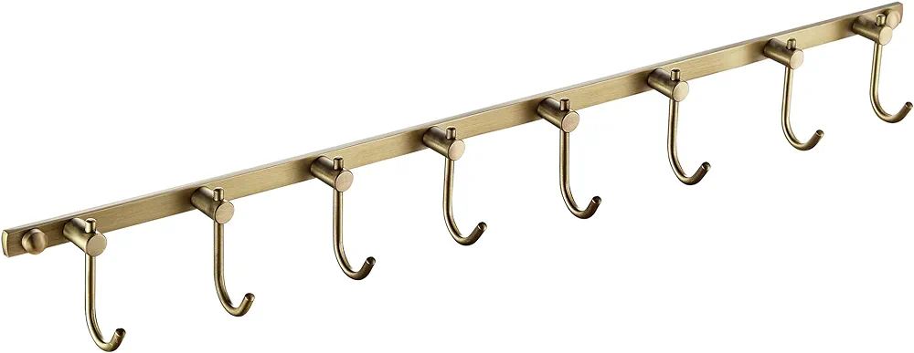 WINCASE Antique Brass Hook Rack, 8 Hooks Coat Rack, Bath Wall Hook Rack Vintage Mounted Brushed B... | Amazon (US)