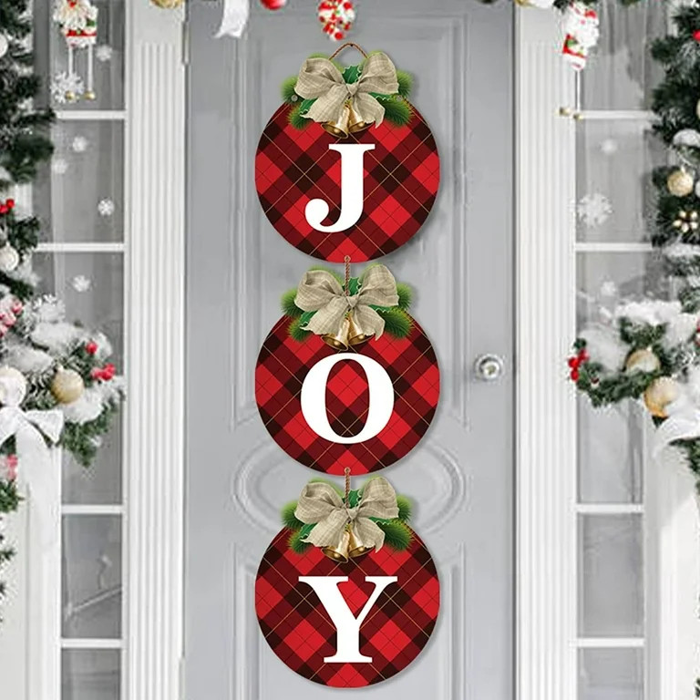 GuassLee Buffalo Plaid Christmas Wreaths for Front Door - 3pcs Rustic Christmas Decor JOY Signs W... | Walmart (US)