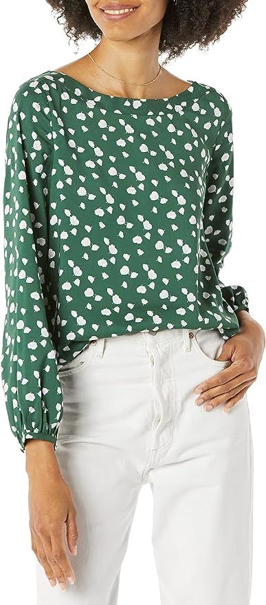 Amazon Essentials Women's Georgette Bateau Neck Blouson Sleeve Shirt | Amazon (US)