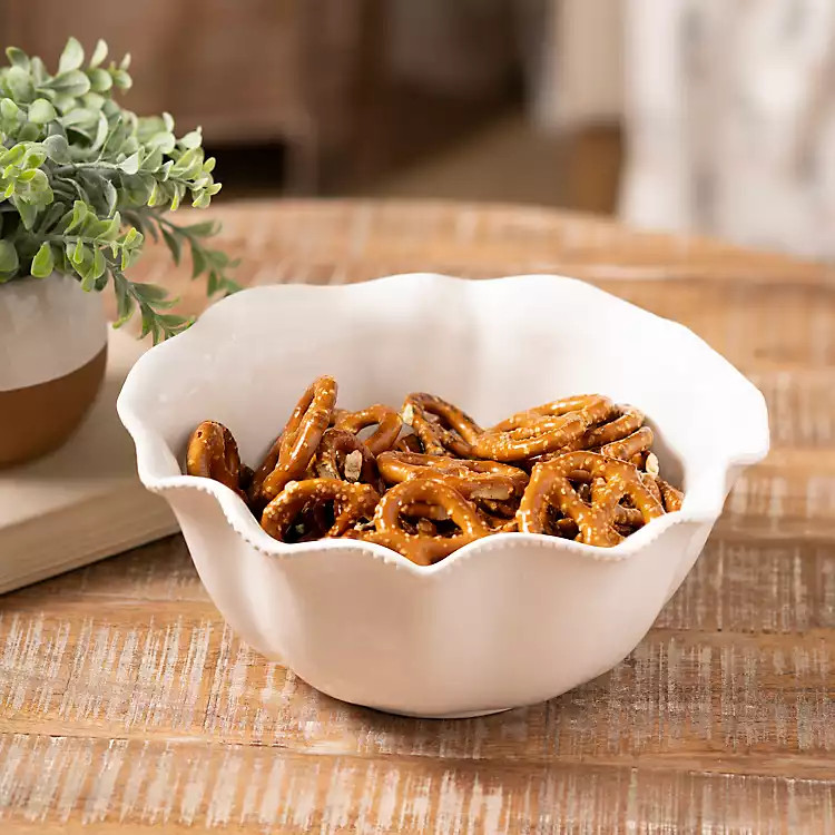 White Wavy Beaded Serving Bowl | Kirklands