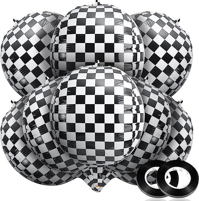 14 Pieces Foil Checkered Balloons 22 Inch Checkered Racing Car Balloons Black White Checkerboard ... | Amazon (US)
