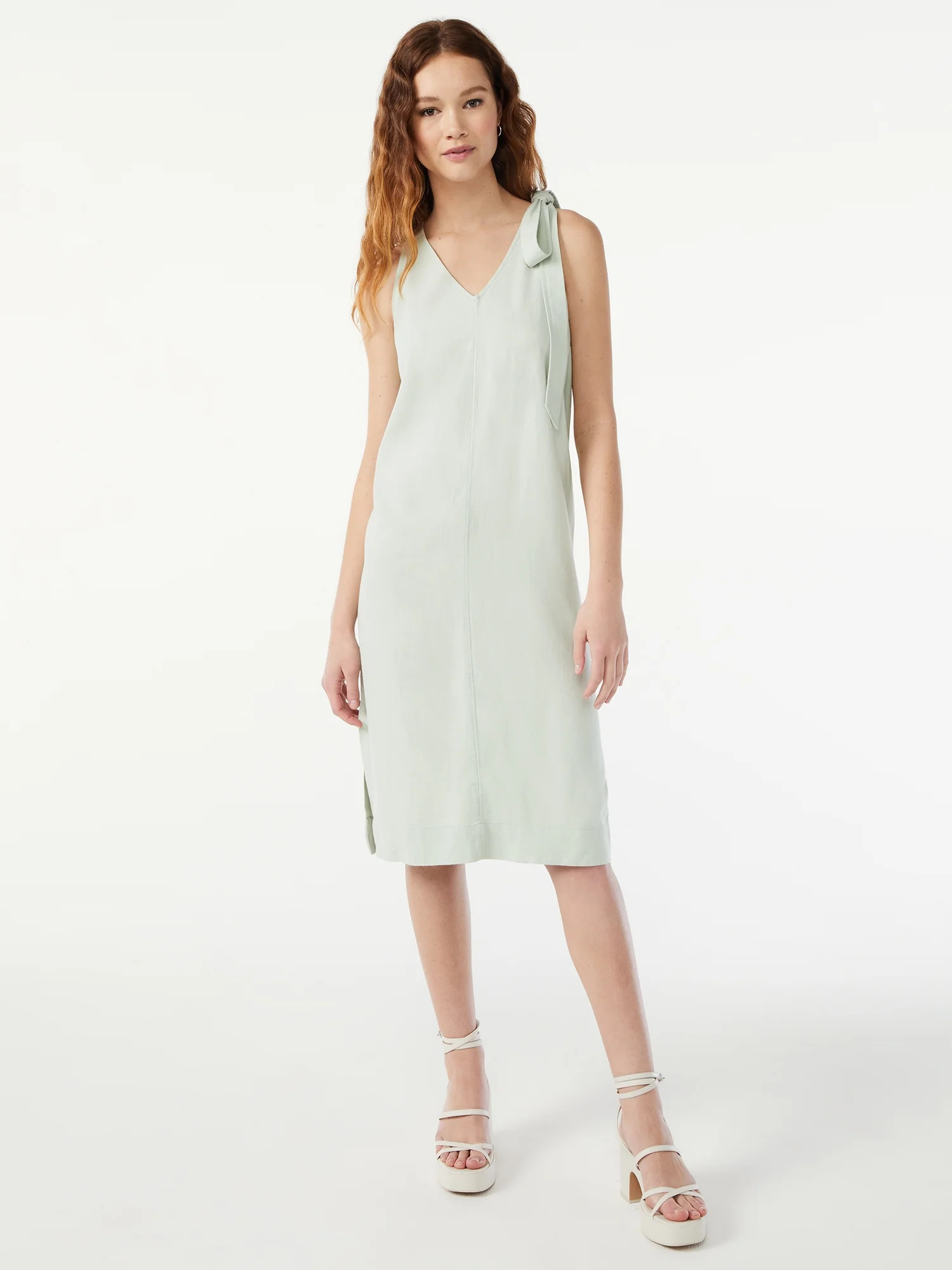 Free Assembly Women's V-Neck Dress with Tie Strap - Walmart.com | Walmart (US)