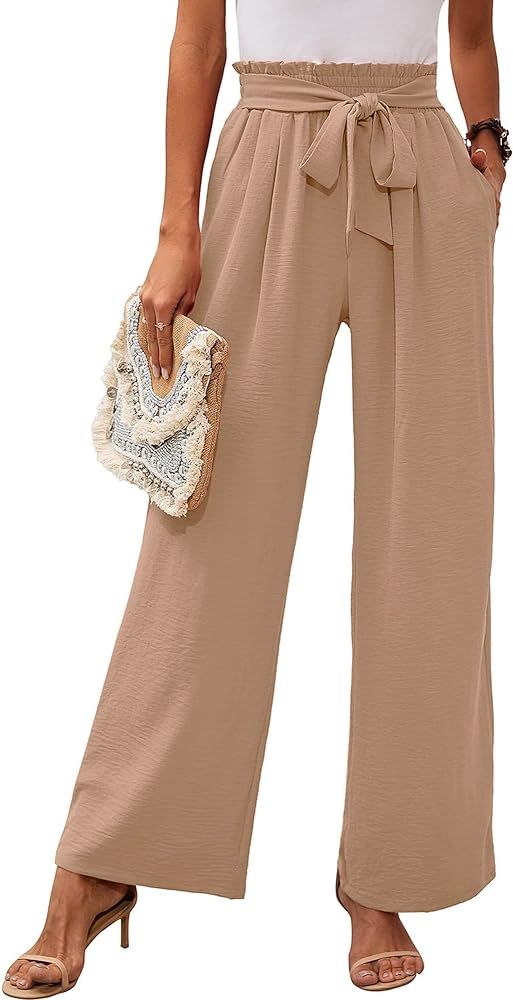 Heymoments Wide Leg Women Pants Lightweiht Waisted Adjustable Tie Knot Loose Comfy Casual Trouser... | Amazon (CA)