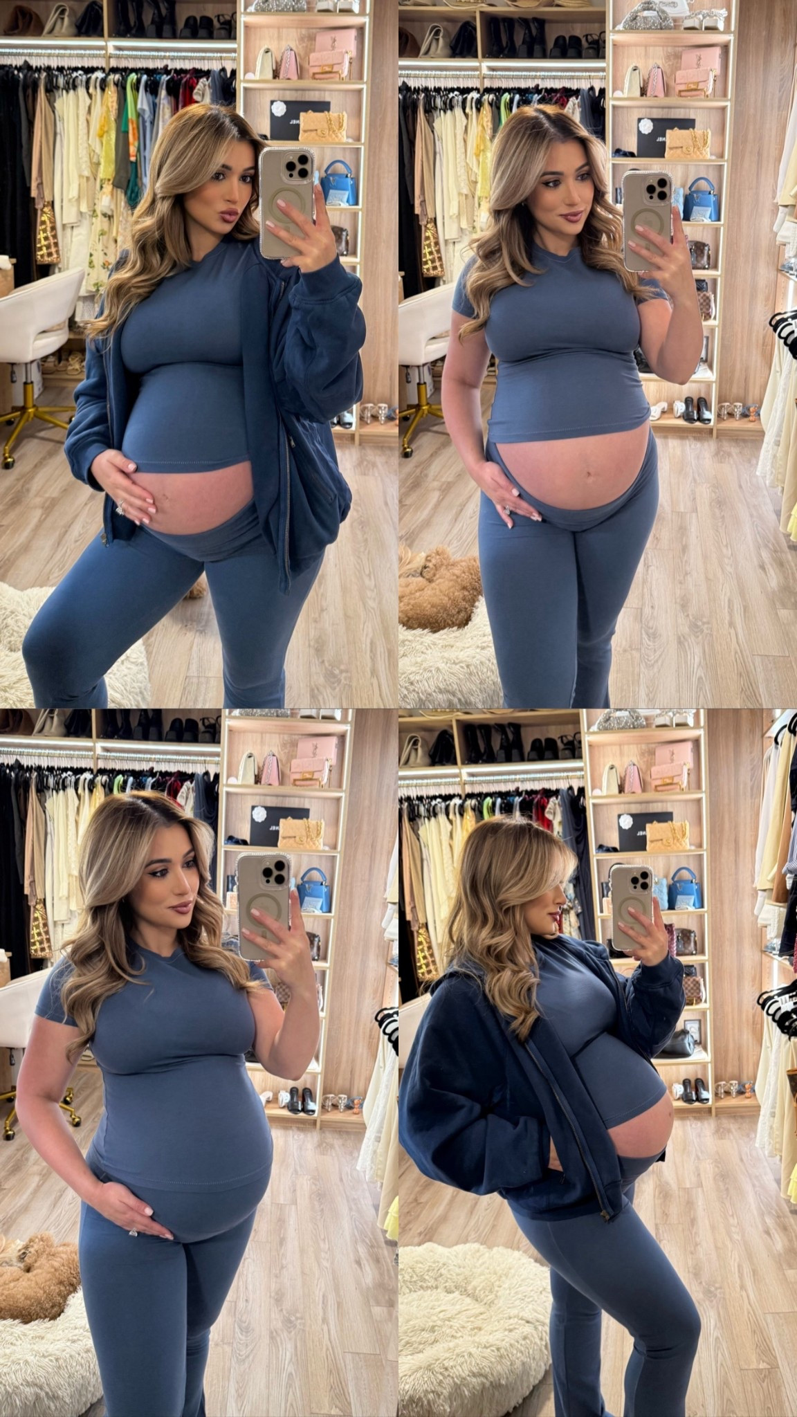 Wearing the skims fold over pants and t-shirt in a size medium 🫶🏼 I love that you can un-fold over the pants to cover the belly if needed. Perfect for doctors appointments or just to be comfy and lounge. Currently 36 weeks pregnant.

#LTKBump #LTKBaby #LTKFindsUnder100