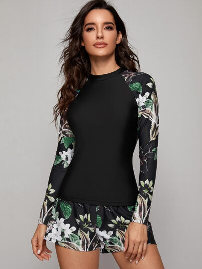 3pcs Floral Long Sleeve Co-ord Surfing Swimsuit | SHEIN